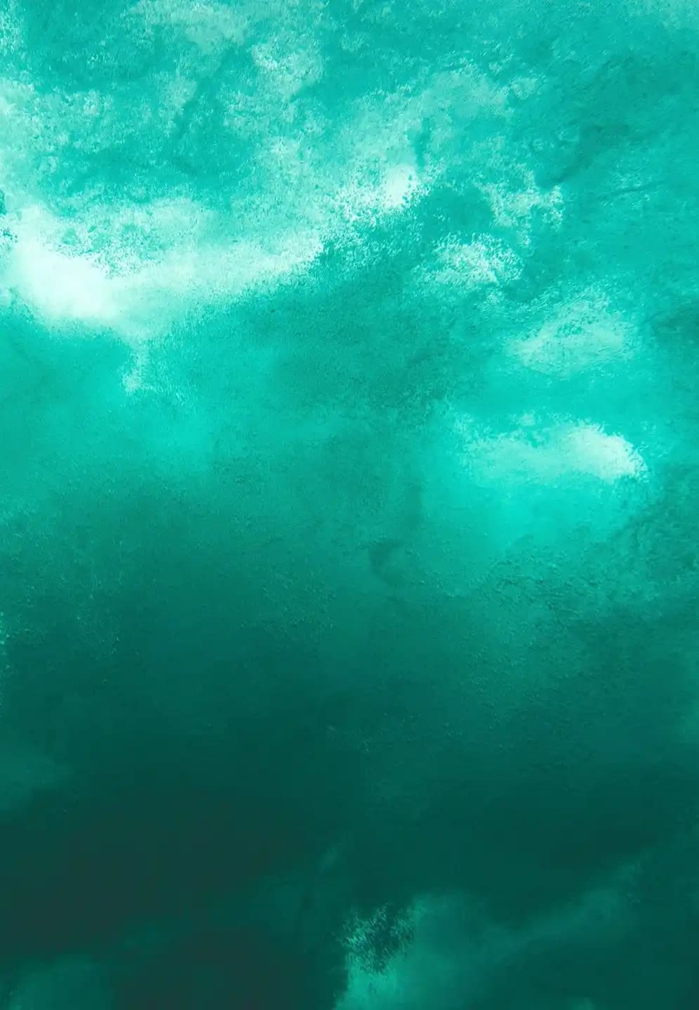 A teal, cloud-like pattern fills the frame with some white shown in the background. 